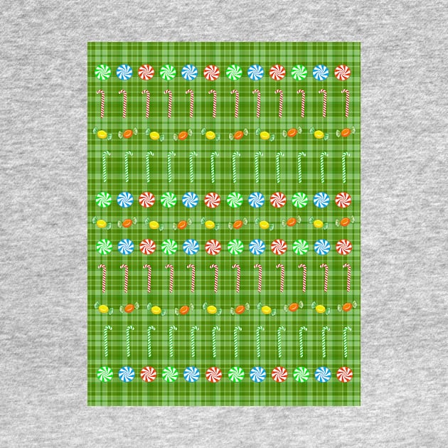 CHRISTMAS Candy On Green Plaid by SartorisArt1